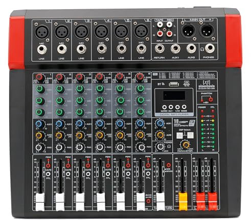 SINEXTESIS Mixer Audio/Scheda Audio 6 canali, multieffetto DSP, interfaccia USB, Lettore MP3 integrato per riprodurre e registrare, Connettività Bluetooth (EVOMIX-06-USB)