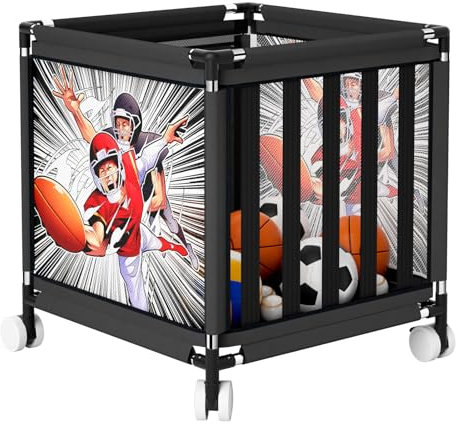 Garage Sports Ball Storage Cart: Stainless Steels Rolling Ball Storage Bin Ball Basket Storage Ball Cage - Outdoor Indoor Sports Equipment Organizer Rack for Basketball Soccer Football Volleyball