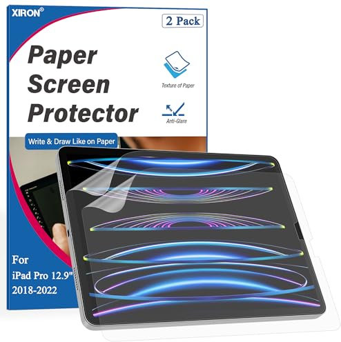 XIRON 2 Pezzi Paperfeel Pellicola Protettiva per iPad Pro 12,9 Pollici(2022/2021/2020/2018), Pellicola di Carta PET Opaca per Disegnare Scrivere, Anti-impronta Anti-riflesso, Facile da Installare