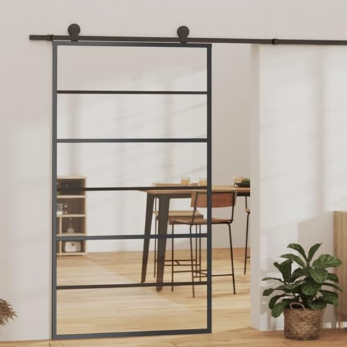 Brokky Schiebetür ESG-Glas und Aluminium 102x205 cm Schwarz TüRblatt SchiebetüR GlastüRen