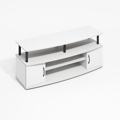 Furinno Jaya TV-Ständer, Entertainment-Center, TV-Konsole, für Fernseher bis 140 cm, mit 2 Türen und Kabelmanagement-Löchern, für Wohnzimmer, Schlafzimmer, Schlicht Weiß