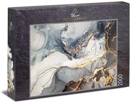 Ulmer Puzzleschmiede - Puzzle „Gold-Adern“ - Modernes 2000 Teile Puzzle - Abstrakte Farb-Kunst als stilvolles Impossible-Puzzle - Schweres Puzzle für mehrere Puzzle-Abende