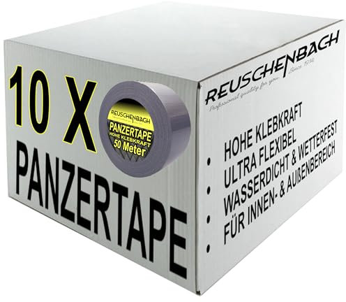 Reuschenbach Panzertape Silber Grau 10 Rollen - Gewebeklebeband 48 mm x 50 m, Starkes Duct Tape für Reparaturen und Verpackungen - Wasserfest & leicht per Hand abreißbar