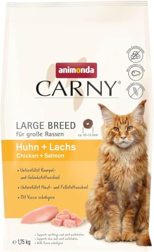 animonda Carny Katzen Trockenfutter Large Breed Huhn + Lachs (1 x 1,75kg) | Trockenfutter für große Katzenrassen ohne Zucker und Getreide, extra große Kroketten mit viel frischem Fleisch und Fisch