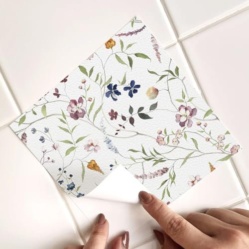 Fliesenaufkleber Bad 15x15 CM Blumen Und Blätter 3D Selbstklebende Deko Wandaufkleber Fliesensticker für Küche und Badzimmer Vinyl Selbstklebend Wasserdichtküchenrückwand