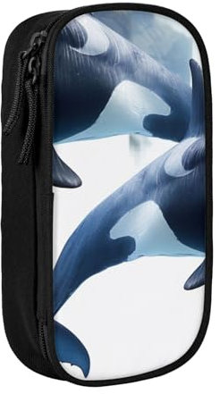 JCVOTREL Orca Federmäppchen mit großem Fassungsvermögen, niedliches Federmäppchen mit Reißverschluss, für Schule, Büro oder Reisen, Schwarz, Schwarz , Einheitsgröße, Kosmetiktasche