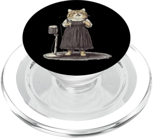 Dressed Kitty Singing Microphone Art PopSockets PopGrip for MagSafe