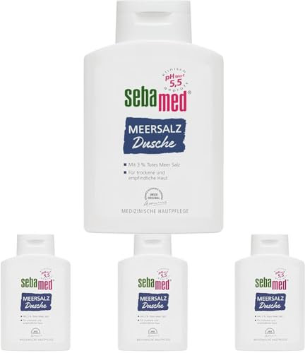 SEBAMED Meersalz Dusche 200 ml, Duschgel für Männer und Frauen, seifenfreie Reinigung für empfindliche und trockene Haut, ohne Mikroplastik (Packung mit 4)
