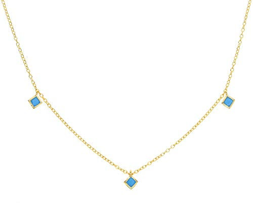 NHYHEHMR Fine Metal 3mm Quadrattürquoise Stone Drop Charme Halskette für Frauen Mode zierlich Schmuck