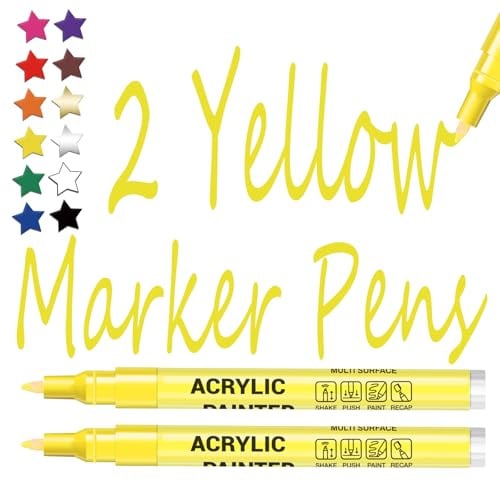 Alitastro Acrylic Paint Pens Waterproof Markers 2 Yellow Permanent Marker Pens Acrylic Pens for Rock Painting Glass Stone Ceramic Metal Fabric Pebble Painting pens Craft Supplies