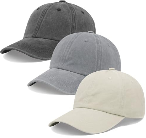 Hatwell 3 Stück Unisex Baseball Kappe, Verstellbar, Washed-Einfarbig | Sonnenschutz, Für Golf, Laufen und Arbeit, Für Damen und Herren
