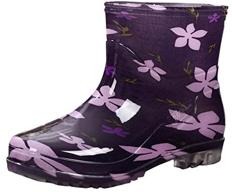 SAUTRV Stivali da bambino in gomma superiore stivali da pioggia da donna in PVC antipioggia scarpe stivali zeppa larghi, Viola, 39 EU