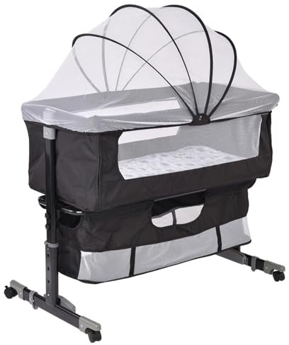 MUL-BOUTIQUE Berceau Portable Multifonctionnel pour Bébé, 0-36 Mois, Lit de Jeu avec Moustiquaire, Hauteur Réglable (Noir)
