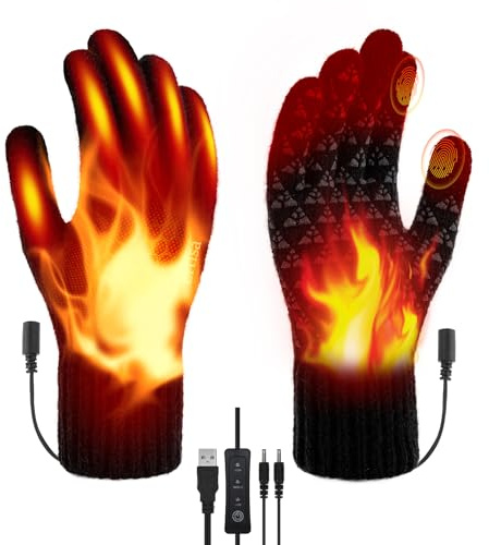 Ertisa USB Beheizte Handschuhe für Männer Frauen, Beidseitig Heizung Handschuhe Strickhandschuhe Ski Erhitzt Handschuh Touchscreen Wärmende Handschuhes 3 Temperatur Laptop Handschuhes Winter Geschenke