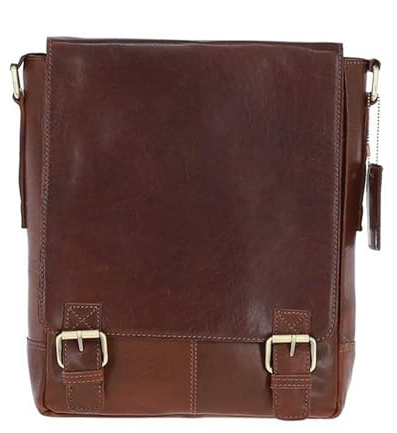 Ashwood Classic A4 Leather Flap-Over Messenger Bag - Rich Genuine Leather Crossbody with Outer Zip Pockets, Internal Storage & Adjustable Strap for Work, Travel or Daily Use: Q-43