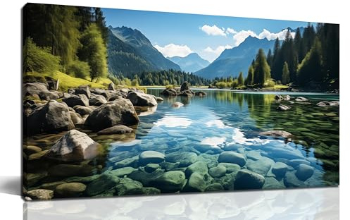 GUGIKA Landscape Wall Art for Living Room, Mountain and Lake Wall-Decor for Bedroom, Natural Scenery Canvas Prints Pictures for Hallway Office, Size 40 x 20 Inches