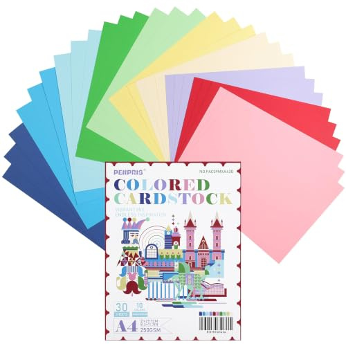 30 Blätter Kartonstoff 10 Helle Farben Baupapier A4 Größe 250gsm/92lb | PENPRIS Doppelseitiges Schweres Kartonpapier Für Drucker, Zeichnen, Karten, Speisekarten PAC09MXA430