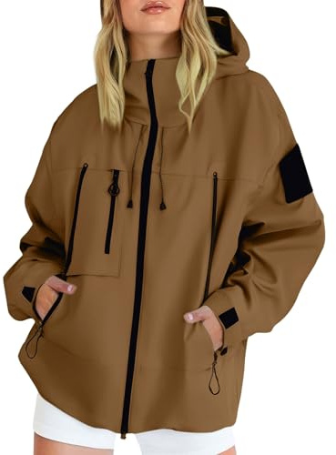 Generico Giacca a Vento Donna Leggera con Cappuccio, Giacca Impermeabile Casual per Primavera e Autunno, Ideale per Viaggi e Attività all'Aperto, Multi-Tasca Funzionale