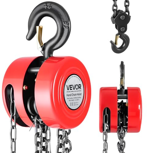 VEVOR Hand Chain Hoist, 2 Ton 4400 lbs Capacity, Manual Chain Block with Upgrade G70 Galvanized Chain, 10 ft Lifting Height, Heavy Duty Pulley Hoist for Garage Warehouse Automotive Machinery, Red