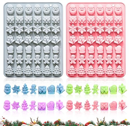 CHIHOLEN 2 Stück Silikonform Weihnachten, Schokolade Backformen, Lebkuchenmann Weihnachtsmann Glockenform Schneeflocken Weihnachtsbaum Kuchenform, für Torten Fondant Weihnachten Kekse Backen