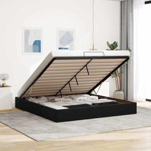 Hommdiy Ottoman Bett Mit Stauraum Betten ohne Matratze Bettgestell Stauraumbett Tagesbett Polsterbett Schwarz 160x200 cm Samt