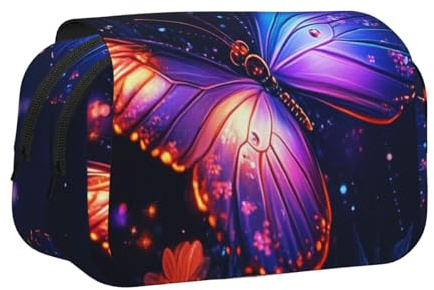 HEBSDFG Doppelschichtiges Flip-Top-Federmäppchen, Glocken-Orchideen-Druck, Stiftebox, Schreibwaren-Tasche, Organizer für Schulbedarf, Reisen und Make-up-Aufbewahrung, Wunderschöner leuchtender