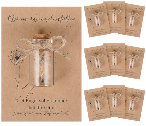 Hestya 10 Sets Kleiner Wunscherfüller Geschenk Abschied für Kollegen | Viel Glück Geschenke Echtes Glücksbringer Pusteblume im Glas mit Grußkarte für Geburtstag Hochzeit Kommunion