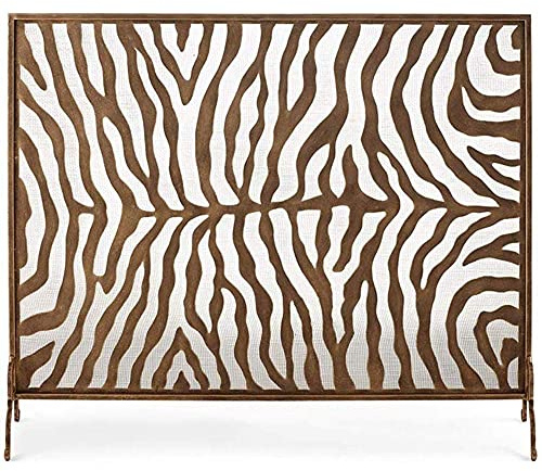 AISNXOQI Klassischer Kaminschutz, Schwerer Feuerschutz mit dekorativem Zebra-Design, kindersicher, freistehender Funkenschutz aus Eisen für Herd/Gasfeuer/Holzofen, 100 x 81 x 22 cm (Farbe: Bronze)