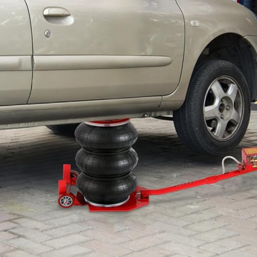 Jayseuw Gato hidráulico neumático 3T, 40 cm de carrera en 5 s, resistente bolsa de aire triple (150-400 mm) con válvula de seguridad, elevador de aire 3T para SUV, camiones y talleres