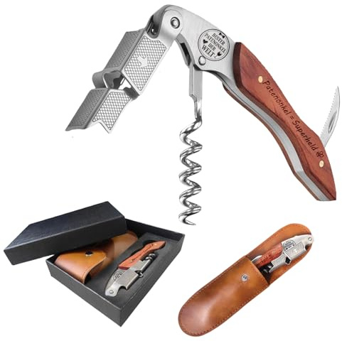 Duoduobear Geschenk für Patenonkel,Geschenk Geburtstag Paten,Kellnermesser -Flaschenöffner aus Olivenholz Edelstahl,Gravur individualisierte Geschenke.