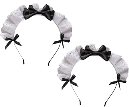 2 Stück Schwarze Spitzen Haarreifen mit Schleife für Party und Cosplay | Leichtes Stoffmaterial, Elegantes Zartes Design, Angenehmes Tragegefühl, Passend für Festivals und Feiern