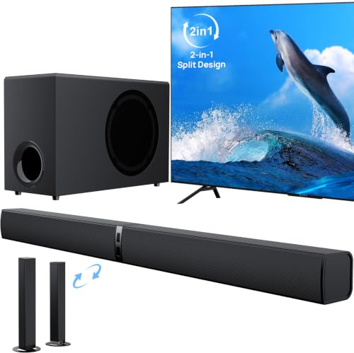 GarageRock 2.1ch Soundbar with Subwoofer for TV, 120W 2-in-1 Sound Bar Surround Sound System with Wired Subwoofer, Sound Bar for TV with Deep Bass&Volume Boost&3 EQ Mode, Bluetooth 5.3/ARC/OPT/AUX