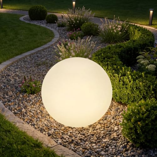 tectake® Lampe globe LED multicolore Taille M (Ø 40 x 40 cm) avec telecommande 16 couleurs Veilleuse Lampe jardin Luminaire exterieur Éclairage extérieur Eclairage piscine Salon de jardin exterieur