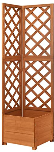 QJBSAVVA Traliccio angolare con fioriera, 40 x 40 x 150 cm, traliccio in legno massiccio di abete per piante rampicanti, supporto angolare salvaspazio per giardino, terrazza e balcone, design in legno