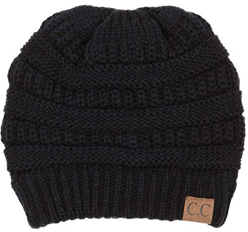 Plum Feathers Beanie-Mütze, weich, dehnbar, Zopfmuster, schwarz, Einheitsgröße