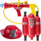Bakaji Feuerwehrhelm Feuerwehrmütze Spielzeug für Kinder mit Hydrant Feuerlöscher Wassertank Spiel