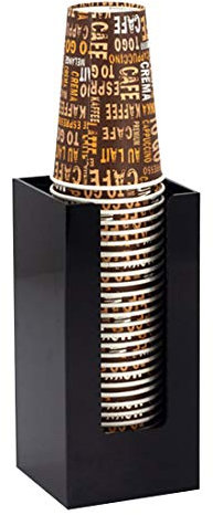 Tirifer Acrylic Black Coffee Cup Lid Sleeve Holder Dispenser Paper Cups Storage Organizer (Single, 11*10.5*24 cm / 4.33*4.13*9.45 inch, Kitchen, Wall Mounted Holder)