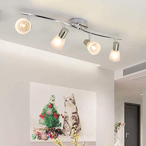 Depuley Deckenlampe mit 4 Flammig Schwenkbar, Led Deckenstrahler Warmweiß mit E14 Fassung(Glühbirne nicht inkl.), Einstellbar Arm, Glasmuster Lampenschirm für Wandspot Wohnzimmer Schlafzimmer Studio