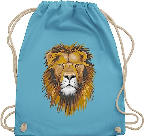 Turnbeutel Rucksack - Dschungel Deko Wildnis - Löwe - Unisize - Hellblau - tasche afrika tiere kinderrucksack tier tiermotiv animal print löwen juterucksäcke tiermotive raubkatze trainingsbeutel