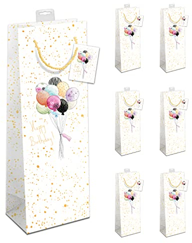 PremiumLine Geschenktüten Flaschen, 6 Stück | Flaschentüten für Wein, Sekt, Champagner | mit Kordel + Namenskarte | Geschenktaschen Motiv: Weinflaschen, B:12cm x H:39cm x T:10cm