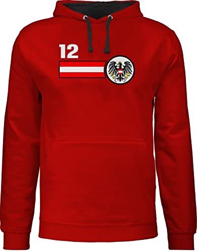 Pullover Herren Frauen Hoodie Kontrast zweifarbig - Fußball EM WM - 12. Mann Österreich Mannschaft - M - Rot/Schwarz - österreich fussball fanartikel soccer hoodies europameisterschaft osterreich