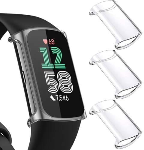 NANW 3-Pack Screen Protector Compatible with Fitbit Charge 6/5, TPU Rugged Bumper Case Cover All-Around Protective Plated Bumper Shell Accessories for Charge 6 5 Smartwatch