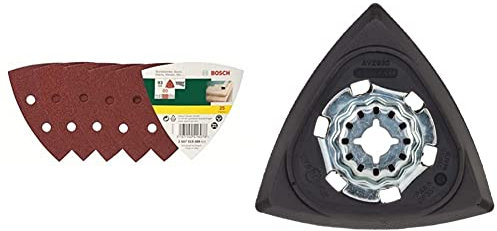 Bosch Accessories 2607019489 Lot de feuilles abrasives & 1x Plateau de ponçage pour outil multifonction Starlock AVZ 93 G (pour ponçage confortable des coins, Accessoire Outil multifonction)