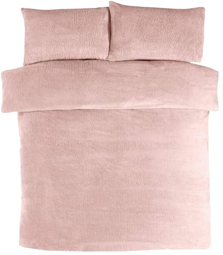 Teddy Fleece Duvet Sets – Super Soft Warm Quilt Cozy Fluffy Bedding Fleece with Pillow Cover Bed Size Single Double King Super King Home linen Accessories Bedding Set (Pink, Single)