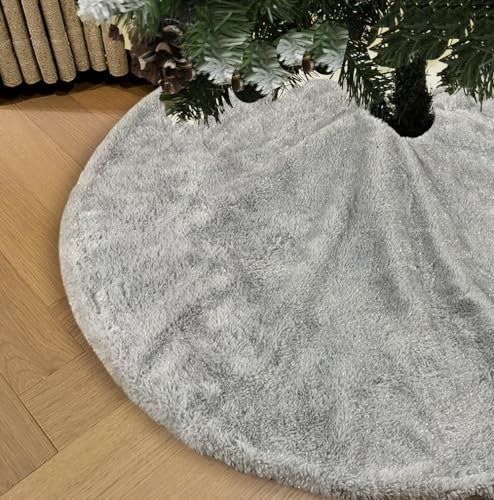 AOGU 91,4 cm Kunstfell Weihnachtsbaum Rock Grau Glänzend Plüsch Rock für Frohe Weihnachten Party Weihnachtsbaum Dekoration