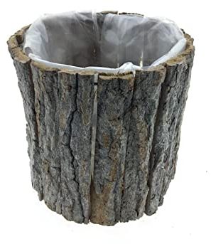 finehomegarden Blumentopf Holz Topf Rinde Borke Pflanztopf Ø18cm H18cm Natur gekälkt Übertopf