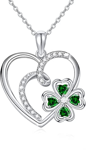 XIXLES Halskette mit vierblättrigem Kleeblatt, 925er Sterling silber Herz Anhänger Ketten Kleeblatt-Halskette mit Smaragd-Zirkonia für Damen Kleeblatt Schmuck Geschenk für Frauen Mädchen