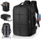 KKNE Mochila Viaje - Expandible, Mochila Grande, Mochila Viaje Cabina Avion, Adecuado tanto para hombres como para mujeres, Con puerto de carga USB, Negro