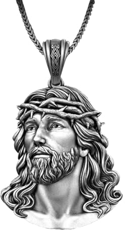 Halskette mit Jesus-Anhänger, für Damen und Herren, in Form eines Jesuskopfes, Christus, Gothic, Biker, Kette, Schmuck, silberfarben, Metall