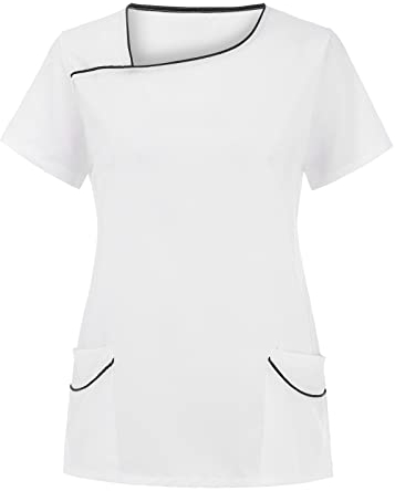 Damen Kasacks Pflege Schlupfkasack Kurzarm Kasack Berufskleidung T-Shirt V Ausschnitt Bluse Tops mit Taschen Elegant Krankenpflege Altenpflege Pflegekasack Medizinische Schlupf-Kasack Oberteile